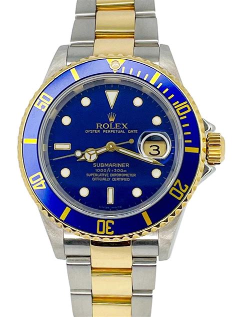 rolex blue submariner steel 18k yellow gold watch 16613|pre owned rolex submariner 16613.